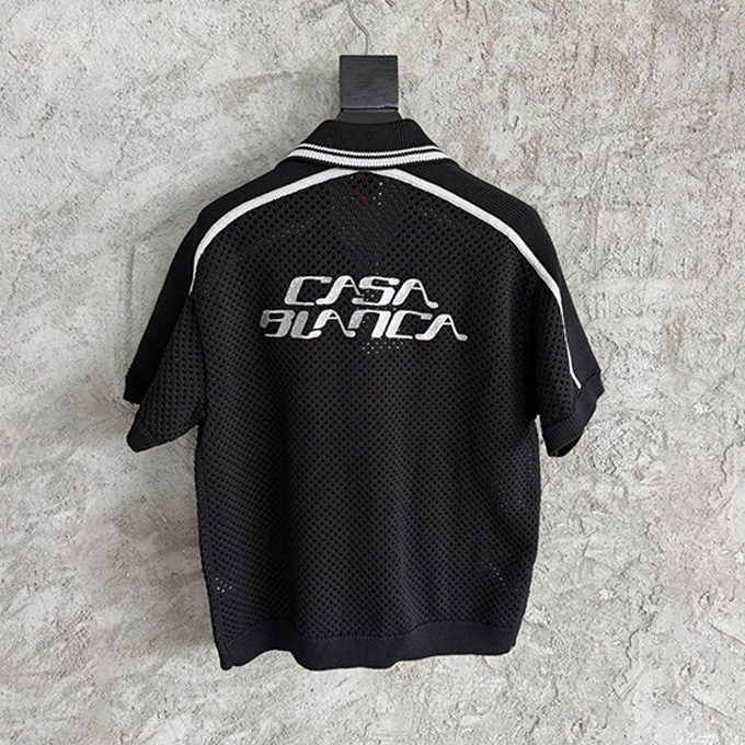 casablanca mesh knit camp collar short sleeve shirt